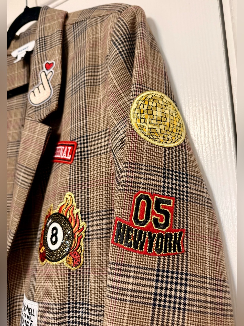 Old Navy Tan Plaid Blazer with Colorful Patchwork - Picture 3 of 12